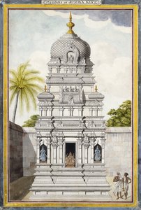 Osa Jambukeshvaran temppeliä, Srirangam, Tamil Nadu, n. 1800 (lyijykynä, kynä, musta muste, w/c asetetulla paperilla) tekijältä Indian School