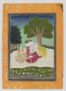 Parvati tarjoaa kupin Shivalle, n. 1800 (läpinäkymätön wc ja kultaa paperilla) tekijältä Indian School
