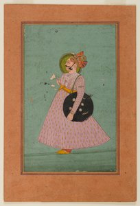 Maharaja Bakhat Singhin muotokuva, 1800-luvun alku (läpinäkymätön wc kultapaperilla) tekijältä Indian School