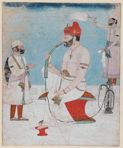 Muotokuva Raja Sansar Chand of Kangrasta, n. 1800-1010 (läpinäkymätön wc ja kultaa paperilla) tekijältä Indian School