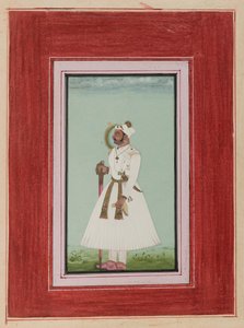 Rao Vir Singhin muotokuva, n. 1780-1790 (läpinäkymätön wc ja kultaa paperilla) tekijältä Indian School