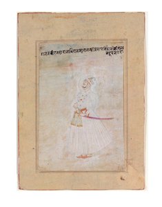 Rajput-viivaimen muotokuva, seisova, n. 1770 (läpinäkymätön wc ja kultaa paperilla) tekijältä Indian School