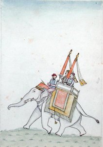 Muotokuva norsulla ratsastavasta prinssistä, 1800-luvun alku (vesiväri paperille) tekijältä Indian School