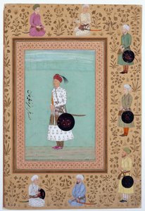 Muotokuva hovimies Khosrowista, Nasr Muhammad Khanin pojasta, noin 1650-60 (tussi, akvarelli ja kulta paperille). tekijältä Indian School