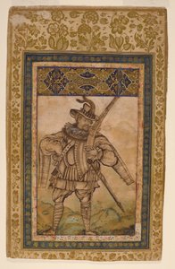Portugalilaisen amiraali Albuquerquen muotokuva, n. 1615 (läpinäkymätön wc ja kultaa paperilla) tekijältä Indian School