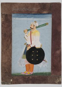 Rathor-päällikön Ridmalin muotokuva, 1820 (asennettu guassi intialaiselle paperille ruskealla komposiittipaperireunuksella) tekijältä Indian School