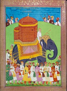Prinsessa Palanquin norsulla Shah Alemin hovissa intialaisia ja persialaisia miniatyyrejä Niccolo Manuccin (1638-1717) "Intian historiasta Tamertantesta Orangreybiin" -kirjassa. B.N., Pariisi. tekijältä Indian School