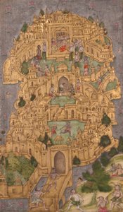 Ravanan kultainen linnoitus Lankassa, n. 1610 (läpinäkymätön wc ja kultaa paperilla) tekijältä Indian School