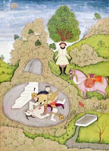 Rustam tappaa valkoisen demonin "Shahnamasta" (Kuninkaiden kirja), kirjoittanut Abu