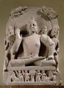 Istuva Bodhisattva, Mathura (punainen hiekkakivi) tekijältä Indian School
