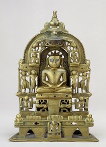 Istuva kuva Jain Tirthankara Kuntanathasta, Vasantagarhista, Etelä-Rajasthanista, 1476 (messinki, kupari- ja hopeauurteet) tekijältä Indian School