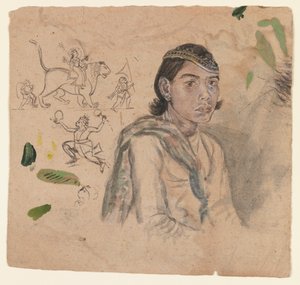 Tutkimus nuoresta, n. 1800 (muste ja vaalea väri paperille) tekijältä Indian School