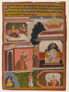 Sankaritar, jonka halut ovat ilmeisiä, sivu Rasikapriya-sarjasta, n. 1660-1690 (läpinäkymätön wc ja kultaa paperilla) tekijältä Indian School