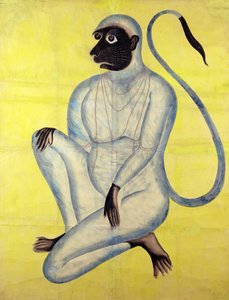Apinajumala Hanuman, Kalighat, Kalkutta, n. 1870 (wc hopealla paperilla) tekijältä Indian School