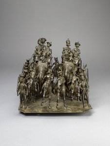 Oudhin kuninkaan kavalkadi ratsastamassa brittiläisen kanssa norsuilla, n. 1820 (pronssi) tekijältä Indian School