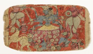 Jumalatar Kali taistelee demoneja vastaan, Durga hyökkää demoneja Shambhaa ja Nishumbhaa vastaan (paperilla läpinäkymätön wc) tekijältä Indian School