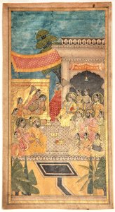 Tana Shahin vihkiminen Jalwa-seremoniassa, 1679 (läpinäkymätön wc ja kultaa paperilla) tekijältä Indian School