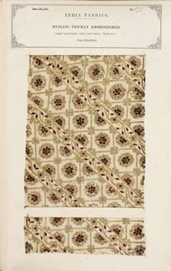 Paksu kirjailtu musliininäyte Madrasista, kokoelmasta The Collection of the Textile Manufacturers of India, John Forbes Watson, julkaistiin vuonna 1866 tekijältä Indian School