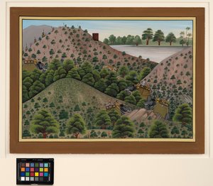 Tiikerin metsästys taustalla joki, n. 1880 (läpinäkymätön akvarelli paperille) tekijältä Indian School