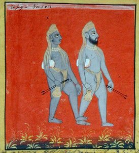 Two Gosains, Religious Mendicants, Udaipur, n. 1810-20 (guassi paperilla) (yksityiskohta) (katso myös 136600) tekijältä Indian School