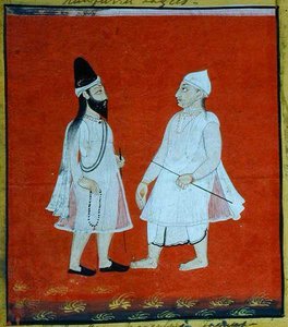 Two Wandering Muslim Faqirs (jangam) Religious Mendicants, Udaipur, n.1810-20 (guassi paperilla) (yksityiskohta) (katso myös 136600) tekijältä Indian School
