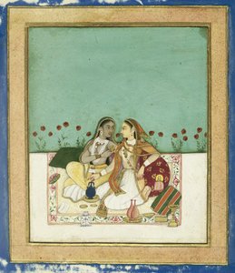Kaksi naista terassilla, 1700 jälkeen (läpinäkymätön wc ja kultaa paperilla) tekijältä Indian School