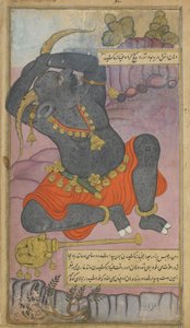 Vol.2 fol.208 Kumbhakarna haukottelee herääessään unesta (läpinäkymätöntä vesiväriä, mustetta ja kultaa paperilla) tekijältä Indian School