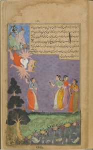 Vol.2 fol.319 Svetadvipan naiset heittelevät Ravanaa (paperilla läpinäkymätöntä vesiväriä, mustetta ja kultaa) tekijältä Indian School
