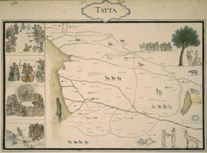 "Tatta", Mughal Intian karttojen kokoelmasta, ranskalaisen jalkaväen eversti Jean-Baptiste-Joseph Gentilin tilaamasta albumista tekijältä Indo European Indo European