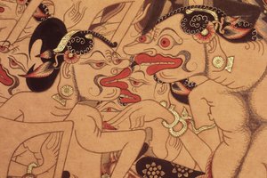 Yksityiskohta Wayang Beber -kääröstä (akvarelli paperille) tekijältä Indonesian Indonesian