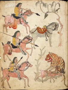 "Pemburuan", metsästäjä, kuvitus teoksesta "Serat Damar Wulan" tai "The Romance of Damar Wulan" (kynä ja muste vesivärillä paperille)