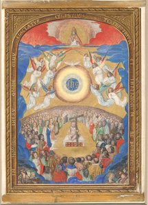 Käsikirjoituslehti, jossa pyhän nimen palvonta, Tuntikirjasta, vuoden 1530 jälkeen. tekijältä Influence of Simon Bening
