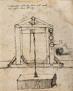 Kaavio hihnapyörän nostomuurauksesta (kynä ja muste paperille) tekijältä Inigo Jones