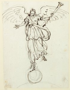 Fame, alustava luonnos, n. 1631 (kynä ja muste paperille) tekijältä Inigo Jones