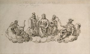 Jove with the Senate of the Gods, n. 1622 (kynä ja muste paperille) tekijältä Inigo Jones