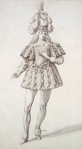 Naamio höyhenillä ja täplillä (kynä ja muste paperille) tekijältä Inigo Jones