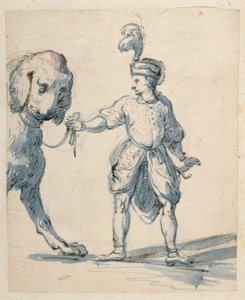 Puolalainen kääpiö johtaa koiraa (kynä ja muste ja pese paperille) tekijältä Inigo Jones