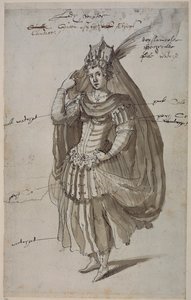 Queen Candace, n. 1609 (kynä ja muste paperille) tekijältä Inigo Jones