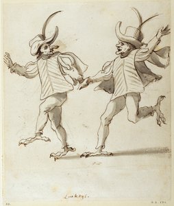 Kaksi lakeijaa (kynä ja tussi paperille) tekijältä Inigo Jones