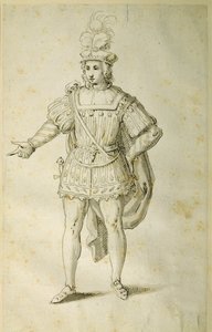 Nuoret muinaisessa brittiläisessä asussa, n. 1611 (kynä ja muste paperille) tekijältä Inigo Jones