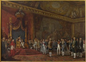 Rooman senaatin valtuuskunta esittelee kunnianosoituksensa Napoleon I:lle 16. marraskuuta 1809 1810. tekijältä Innocent Louis Goubaud