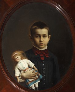 Muotokuva tytöstä nukke kädessään par Volkov, Iosif Petrovich (1854-1897 jälkeen). Öljy kankaalle tekijältä Iosif Petrovich Volkov