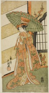 Näyttelijä Onoe Tamizo I Nishikigin roolissa näytelmässä Mutsu no Hana Ume no Kaomise, esitettiin Ichimura-teatterissa yhdestoista kuukaudessa, 1769 tekijältä Ippitsusai Bunchō