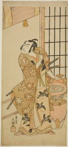 Näyttelijä Sawamura Sojuro II Kudo Suketsunena (?) näytelmässä Edo no Hana Wakayagi Soga (?), joka esitettiin Ichimura-teatterissa (?) toisessa kuussa, 1769 (?) tekijältä Ippitsusai Bunchō