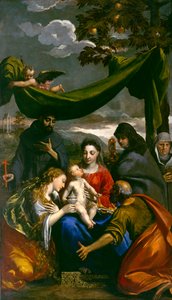 Neitsyt ja lapsi pyhien Maria Magdaleenan, Pietarin, Claren, Franciscuksen ja luostarin kanssa, n. 1600