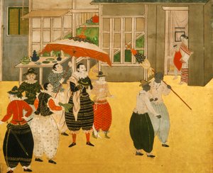 Yksityiskohtia Nambanin byobu-näytöstä, joka kuvaa portugalilaisia kauppiaita, jotka vierailivat Japanissa Momoyama-kaudella, 2005 (kuva). tekijältä Ira Block