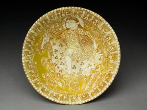 Kulho Horsemenilla ja Pseudo-Kufic-kirjoituksella (fritware, jossa on kiiltävä pintalasi) tekijältä Iranian School