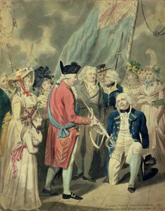 Amiraali Collingwood (1750-1810) Hopeamiekan vastaanottaminen (akvarelli paperille)
