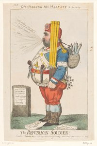 Spotprent, Charles James Fox, 1798 Republikaanien sotilas! (otsikko esineessä) tekijältä Isaac Cruikshank