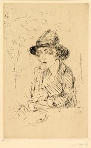 Dame aan ontbijttafel [Nainen aamiaispöydässä] (etsaus) tekijältä Isaac Israels